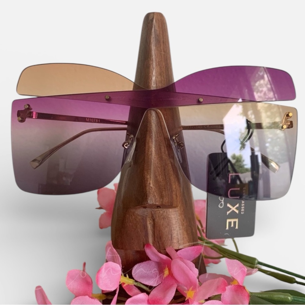 NWT Luxe Oversized Rimmed Sunglasses Fuchsia Purple Brown UV400
